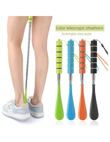 Cuerno de zapato retráctil de acero inoxidable con mango largo