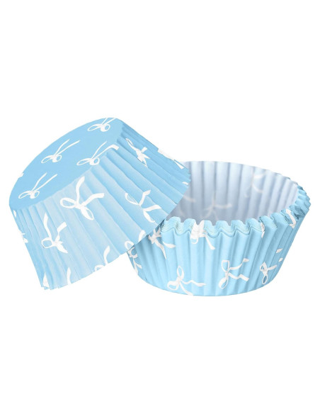 Forros de Cupcake Azul Tioncy 300 Pcs con Lazo 8 cm