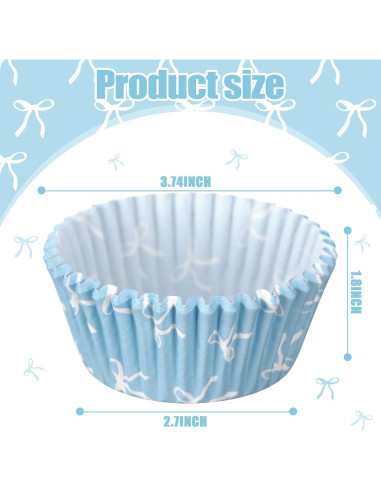 Forros de Cupcake Azul Tioncy 300 Pcs con Lazo 8 cm