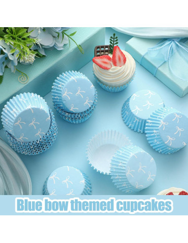 Forros de Cupcake Azul Tioncy 300 Pcs con Lazo 8 cm