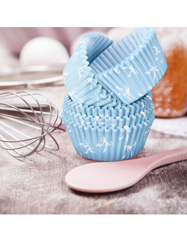 Forros de Cupcake Azul Tioncy 300 Pcs con Lazo 8 cm