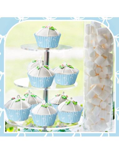 Forros de Cupcake Azul Tioncy 300 Pcs con Lazo 8 cm
