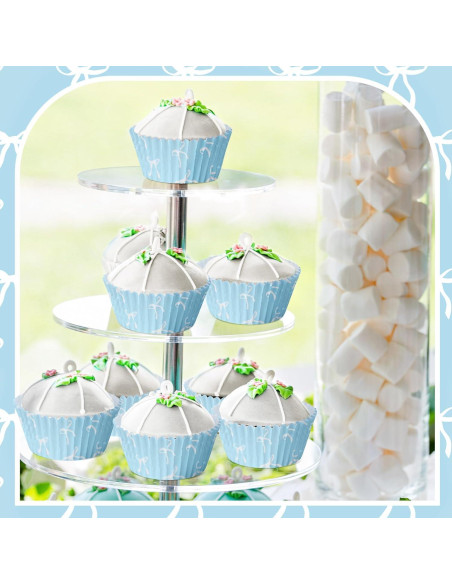 Forros de Cupcake Azul Tioncy 300 Pcs con Lazo 8 cm