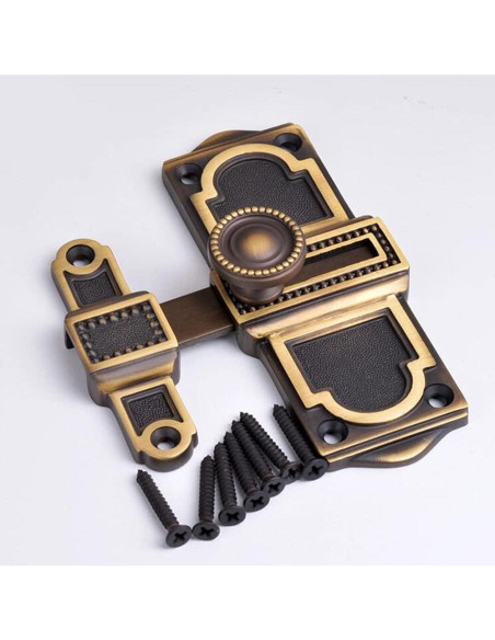 Cerradura de puerta portátil AMAZWI de bronce, pestillo anti-robo