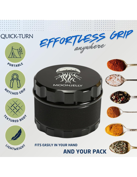 Grinder Manual MOONJELLY 2.5" Aluminio Negro con Giro Rápido