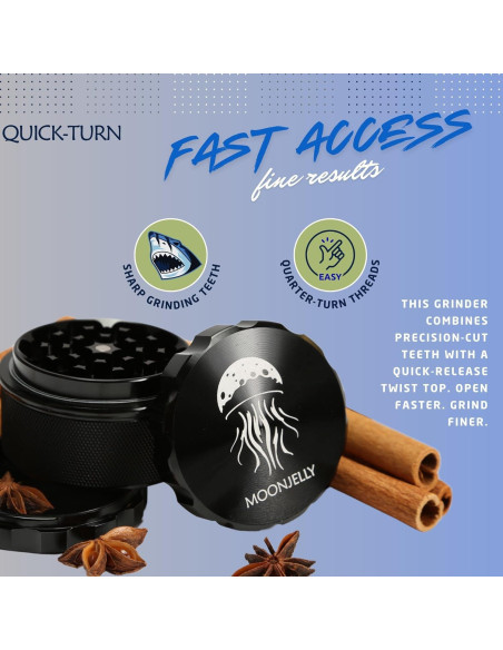 Grinder Manual MOONJELLY 2.5" Aluminio Negro con Giro Rápido