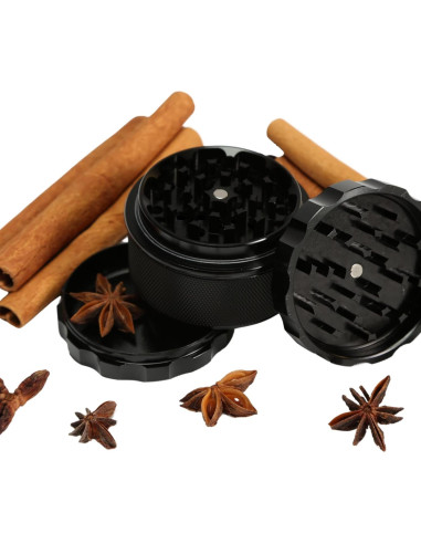 Grinder Manual MOONJELLY 2.5" Aluminio Negro con Giro Rápido