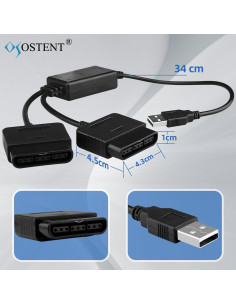 Adaptador USB OSTENT para Controladores PS1/PS2 a PC - 67.6g 2