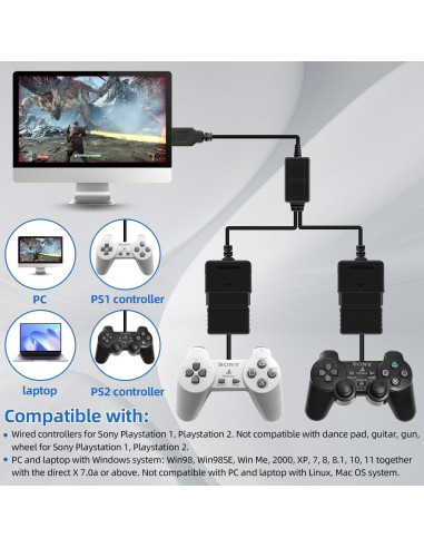 Adaptador USB OSTENT para Controladores PS1/PS2 a PC - 67.6g