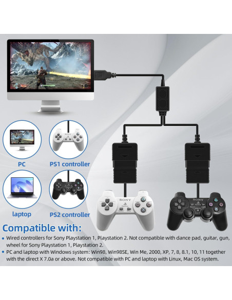 Adaptador USB OSTENT para Controladores PS1/PS2 a PC - 67.6g