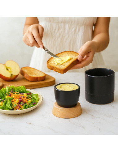 Tazón de Mantequilla Samseel con Tapa de Madera 125g Negro Mate