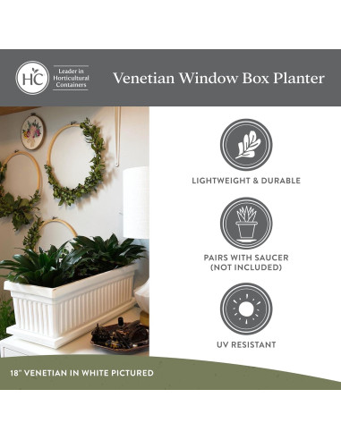 Maceta rectangular de plástico The HC Companies 45.72 cm negra