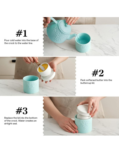 Crock de Mantequilla Toptier Hoja Azul 113g con Tapa