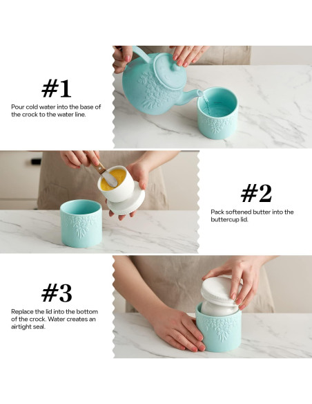 Crock de Mantequilla Toptier Hoja Azul 113g con Tapa