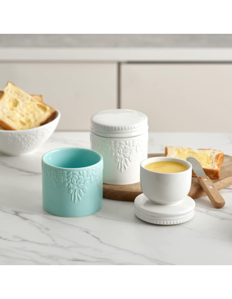 Crock de Mantequilla Toptier Hoja Azul 113g con Tapa