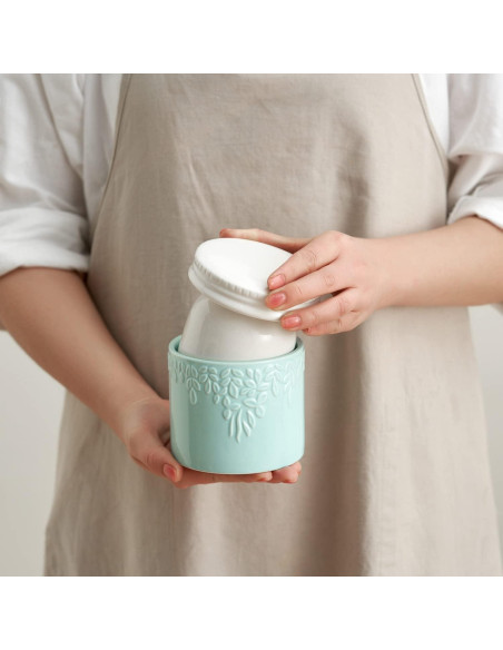 Crock de Mantequilla Toptier Hoja Azul 113g con Tapa