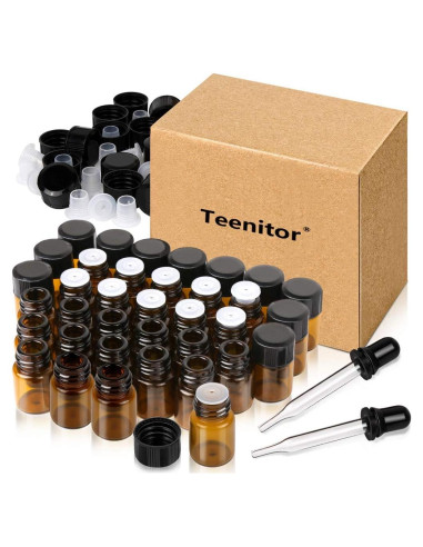 Botellas de Vidrio Ámbar Teenitor 36 Pcs 2 ml con Gotero