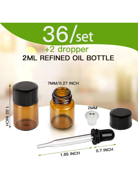 Botellas de Vidrio Ámbar Teenitor 36 Pcs 2 ml con Gotero