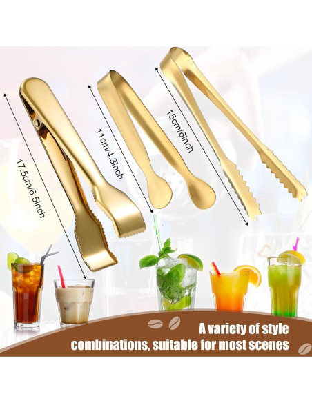 Juego de 4 Pinzas y Cucharas de Hielo Sieral Acero Inoxidable Oro