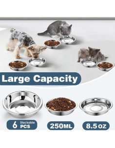 6 Cuencos de Acero Inoxidable Arespark 14 cm para Gatos 2