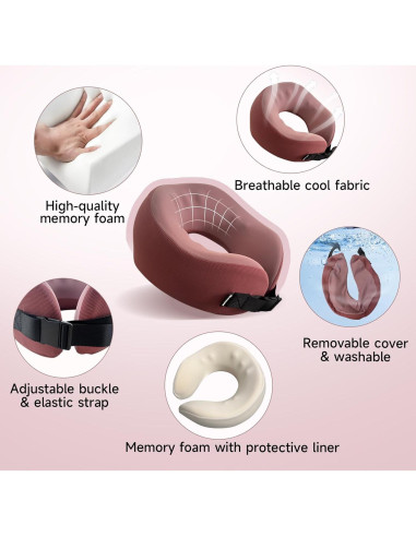 Almohada de Viaje SPRFUFLY Rosa Espuma de Memoria con Máscara