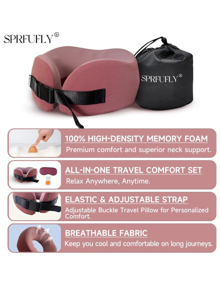 Almohada de Viaje SPRFUFLY Rosa Espuma de Memoria con Máscara
