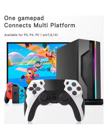 Controlador Inalámbrico Play+ PS4/Pro/Slim/PC, Blanco y Negro