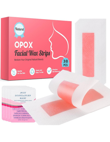 Kit de Depilación Facial OPOX - 76 Tiras de Cera Fría