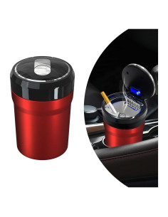 Cenicero de coche SHMZK con tapa y luz LED, Rojo Grande