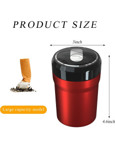 Cenicero de coche SHMZK con tapa y luz LED, Rojo Grande 2