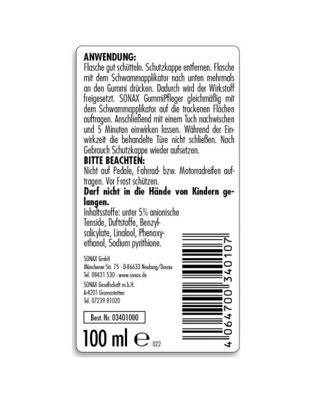 Tratamiento de Goma SONAX 03401000 - Limpieza y Mantenimiento