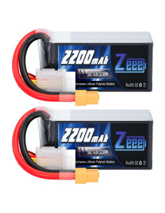 Batería Lipo Zeee 4S 2200mAh 50C 14.8V con Conector XT60 - 2 Paquetes