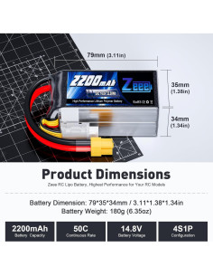 Batería Lipo Zeee 4S 2200mAh 50C 14.8V con Conector XT60 - 2 Paquetes 2