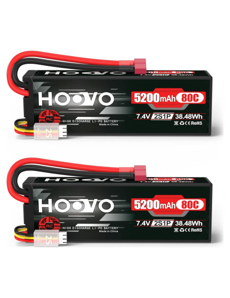 Batería LiPo HOOVO 2S 7.4V 5200mAh 80C para RC (paquete de 2)