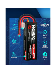Batería LiPo HOOVO 2S 7.4V 5200mAh 80C para RC (paquete de 2) 2