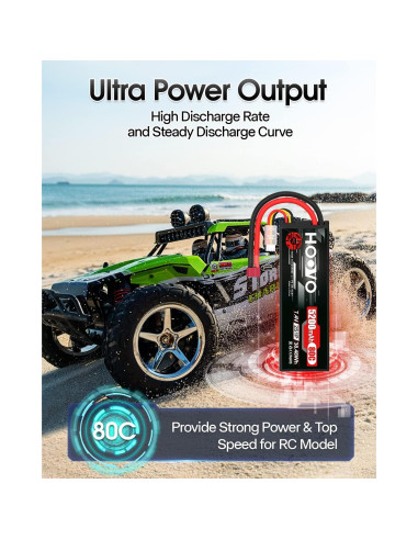 Batería LiPo HOOVO 2S 7.4V 5200mAh 80C para RC (paquete de 2)