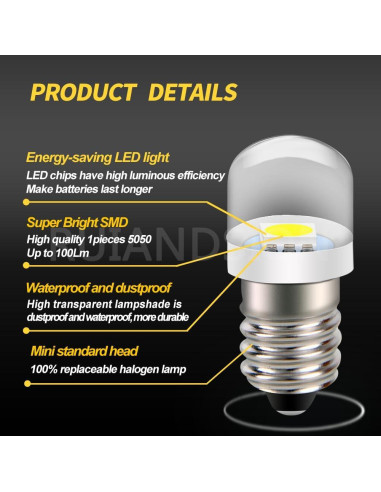 Bombilla LED E10 6V 0.12W Blanca 6000K Ruiandsion - 4 Pcs