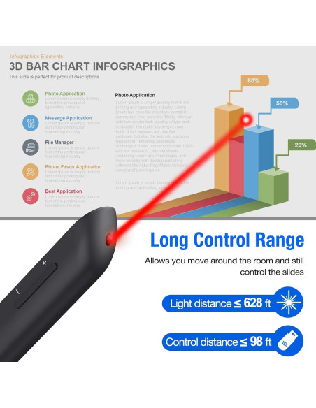 Controlador de Presentación Inalámbrico DinoFire RCRF-021 Bluetooth y RF