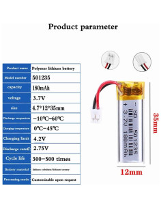 Batería de polímero de litio 3.7V 180mAh BIHUADE 501235 2