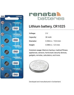 Batería de Litio Renata CR1025 3V Moneda 1 Paquete 2