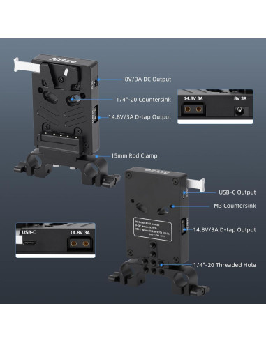 Placa de Batería V Mount Nitze N21-D7 con USB-C y D-tap