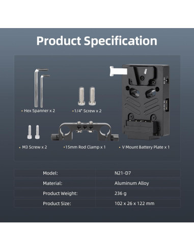 Placa de Batería V Mount Nitze N21-D7 con USB-C y D-tap