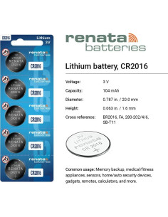 Baterías de Litio Renata CR2016 - 3V - 5 Unidades 2