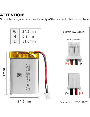 Batería de polímero de litio EEMB 3.7V 1100mAh Lipo con JST