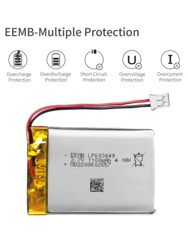 Batería de polímero de litio EEMB 3.7V 1100mAh Lipo con JST