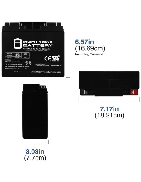 Batería Mighty Max 12V 22AH SLA para Merits Pioneer 1