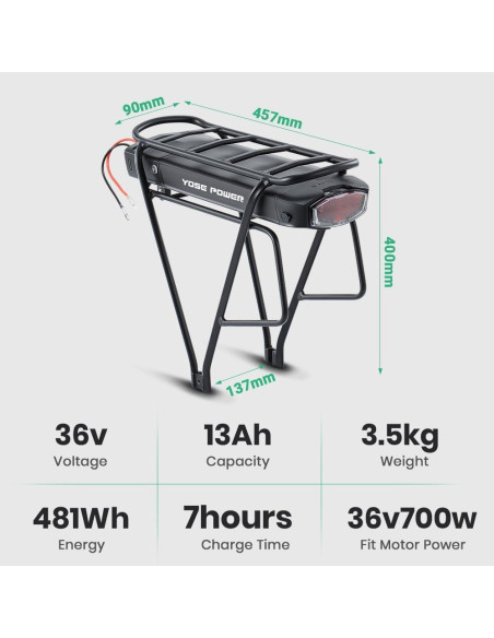 Batería de Ebike YS Yose Power 36V 13Ah para Motor 100-700W