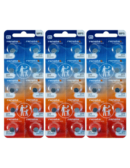3 Pilas de Reloj Renata 377 SR626SW - 40g - Sin Mercurio