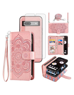 Funda Asuwish para Google Pixel 7A 5G Cartera Oro Rosa