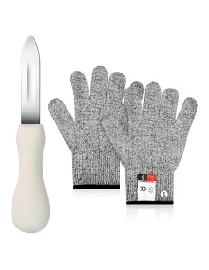 Cuchillo para abrir ostras SMLBJUTE + Guantes L resistentes a cortes